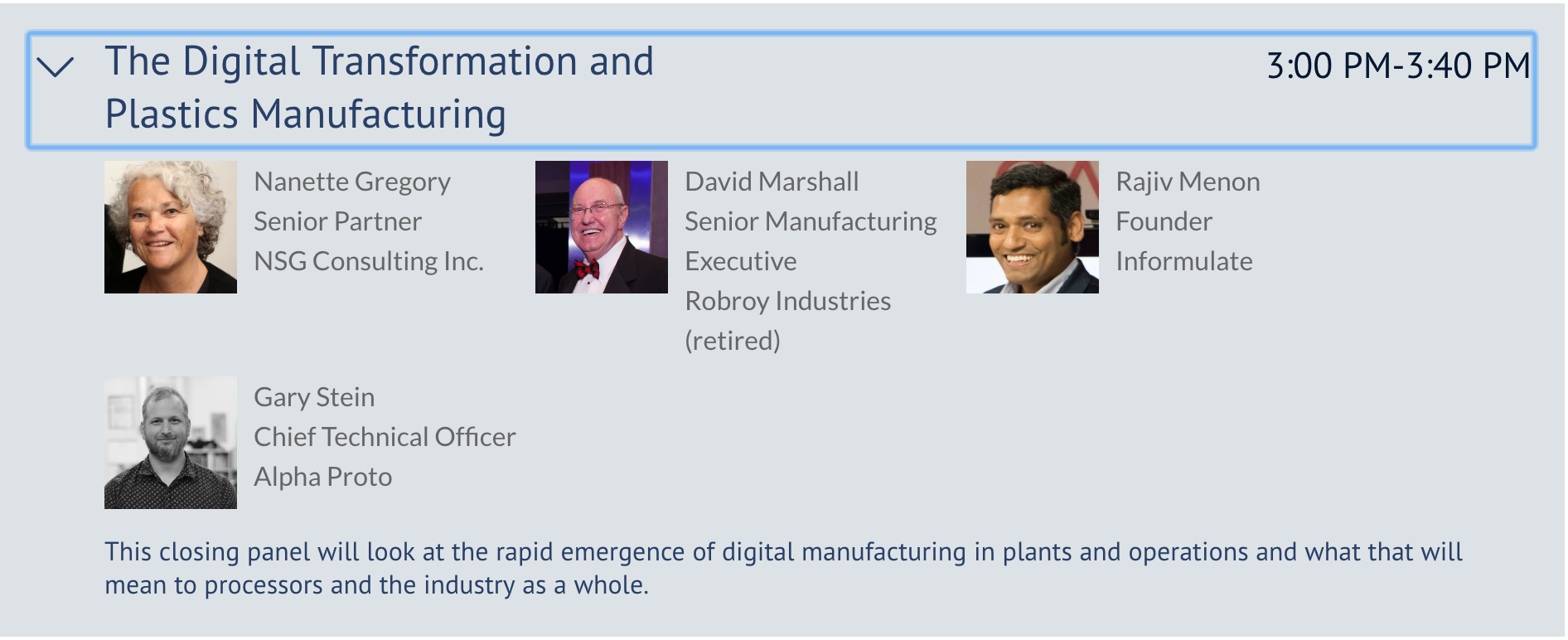 Digital Transformation Panel at the Plastics News Executive Forum NSG